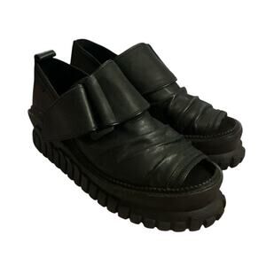 Women EU 37 7 London Underground Originals Black Leather Platform Sandals Shoes